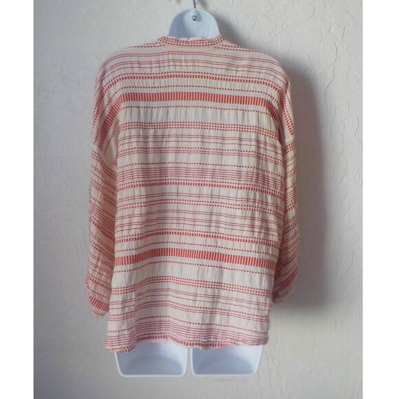 Lou Grey Loft Women Small Tunic Blouse V-Neck Ivory Red Stripe Pullover Cotton - Picture 4 of 12